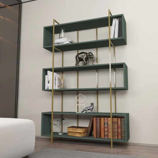 Corp biblioteca, Zena Home, Bruti, 120x180x29.6 cm, PAL, Verde / Aur