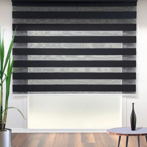 Jaluzea rulou zebra / roleta textila, Pliseli Day &amp; Night, 70x200 cm, poliester, negru