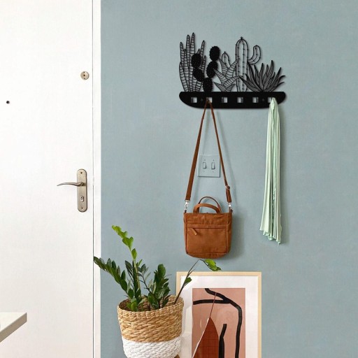 Cuier de perete, Cactus Metal Hanger, 68x44 cm, Otel, Negru