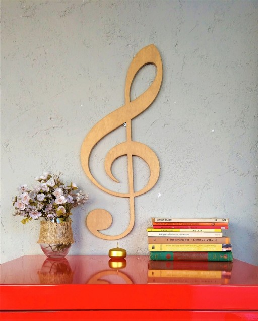 Decoratiune de perete, Treble Clef, 25x1.8x60 cm, Placaj , Maro