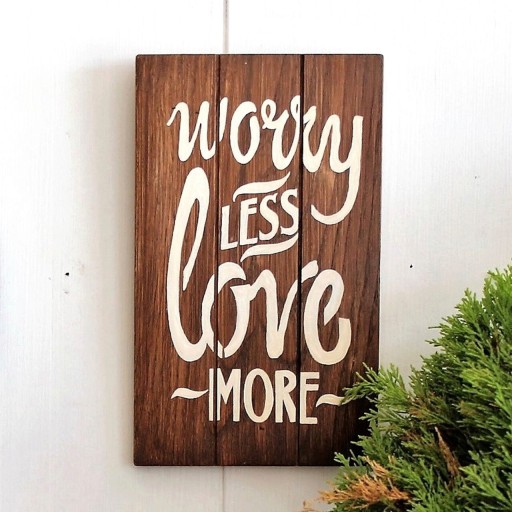 Decoratiune de perete, Worry Less, 18.5x1.8x30 cm, Lemn , Maro