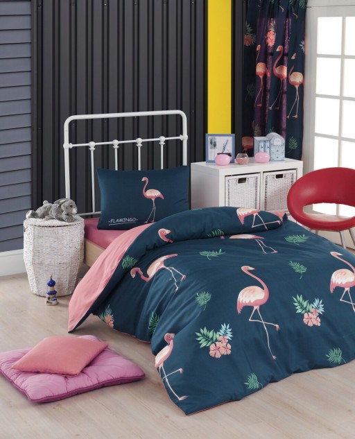 Set lenjerie de pat pentru o persoana Single XL (DE), 2 piese, Big Filamin - Dark Blue, Eponj Home, 65% bumbac/35% poliester