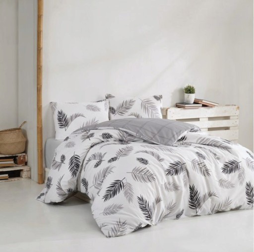 Lenjerie de pat pentru o persoana (FR), Plume - Grey, Pearl Home, Bumbac Ranforce