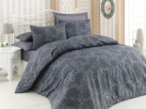 Lenjerie de pat pentru o persoana (FR), 2 piese, Jamie - Anthracite, Eponj Home, 65% bumbac/35% poliester