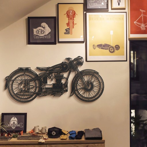 Decoratiune de perete, Cafe Racer, Otel, 100 x 47 cm, Negru