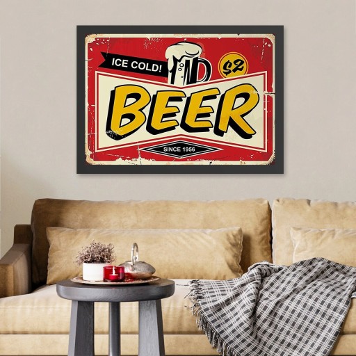 Tablou decorativ, Ice Cold Beer 2 (35 x 45), MDF , Polistiren, Roșu / Galben / Negru / Crem