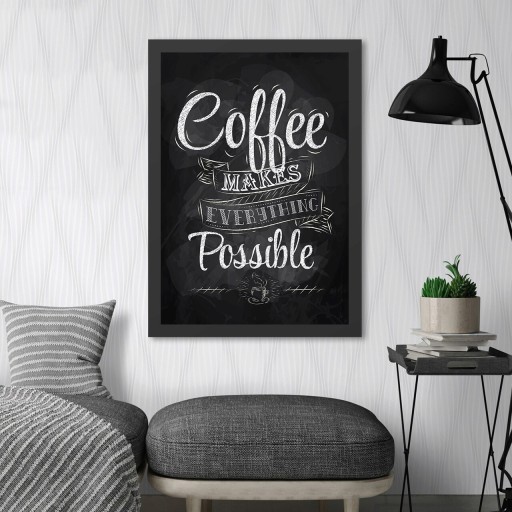 Tablou decorativ, Coffee 2 (40 x 55), MDF , Polistiren, Alb/Negru