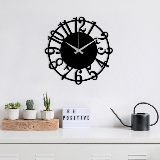 Ceas de perete, Enzoclock - S006, metal, 48 x 48 cm, negru