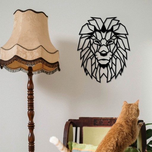 Decoratiune de perete, Lion Metal Decor, metal, 40 x 50 cm, negru