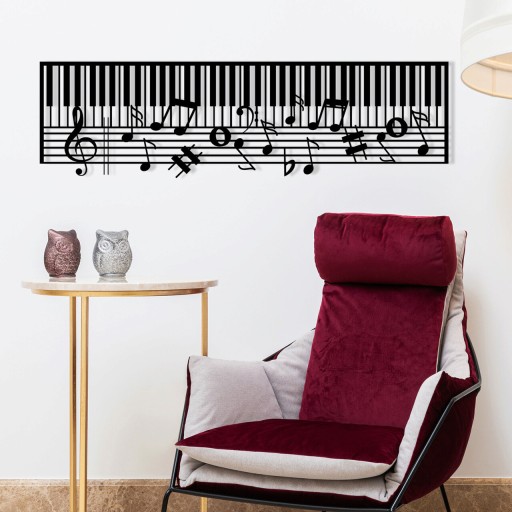 Decoratiune de perete, Piano - M121, metal, 70 x 30 cm, negru