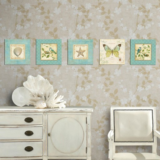 Set 5 tablouri decorative, UTB096, MDF , Imprimat UV, Albastru / Crem / Verde