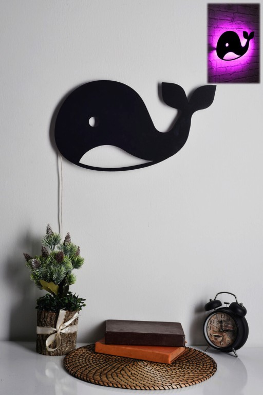 Decoratiune luminoasa LED, Baby Whale, MDF, 60 LED-uri, Roz