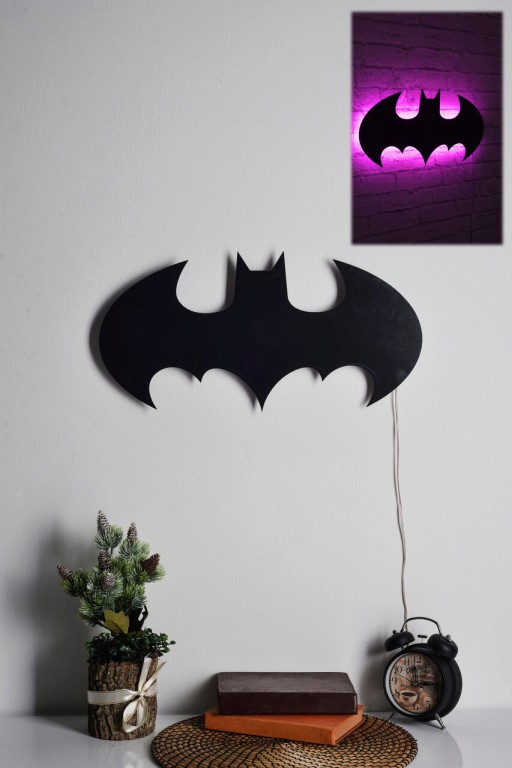 Decoratiune luminoasa LED, Batman, MDF, 60 LED-uri, Roz