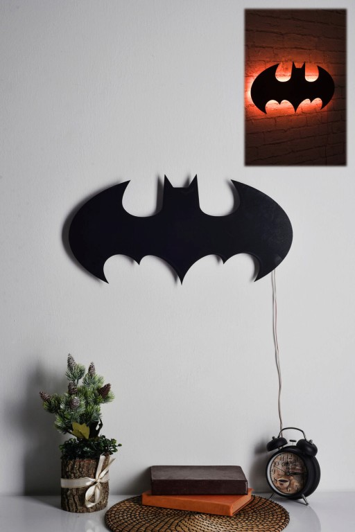 Decoratiune luminoasa LED, Batman, MDF, 60 LED-uri, Rosu