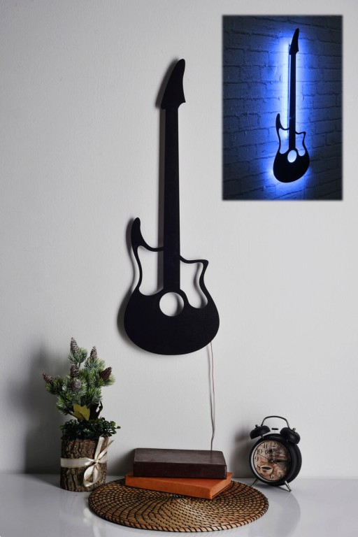 Decoratiune luminoasa LED, Guitar, MDF, 60 LED-uri, Albastru