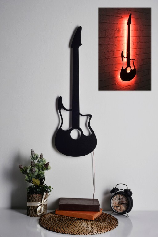 Decoratiune luminoasa LED, Guitar, MDF, 60 LED-uri, Rosu