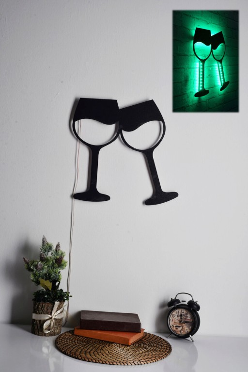 Decoratiune luminoasa LED, Wine Glasses, MDF, 60 LED-uri, Verde