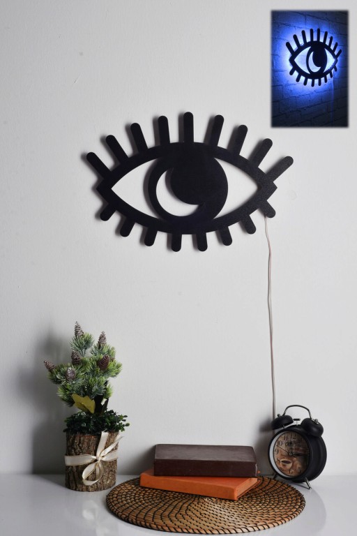 Decoratiune luminoasa LED, Evil Eye, MDF, 60 LED-uri, Albastru