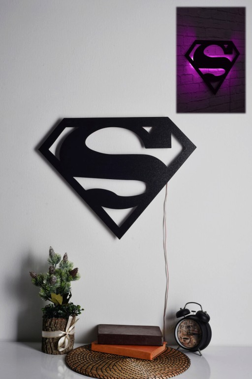 Decoratiune luminoasa LED, Superman, MDF, 60 LED-uri, Roz