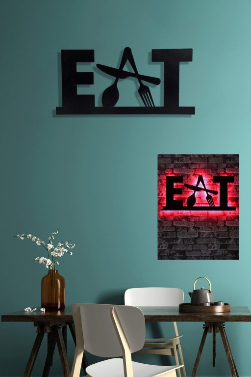 Decoratiune luminoasa LED, Eat, MDF, 60 LED-uri, Rosu