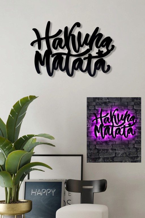 Decoratiune luminoasa LED, Hakuna Matata, MDF, 60 LED-uri, Roz