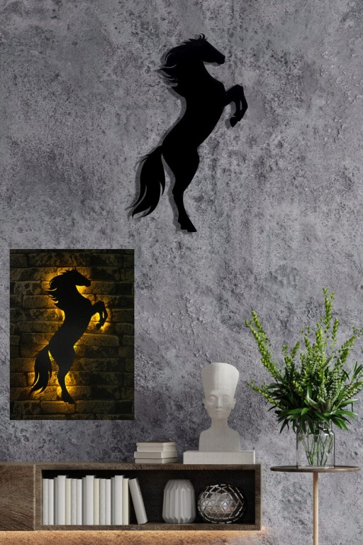 Decoratiune luminoasa LED, Wild Horse, MDF, 60 LED-uri, Galben