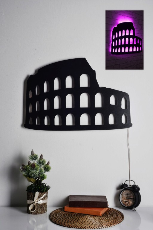 Decoratiune luminoasa LED, Colosseum, MDF, 60 LED-uri, Roz