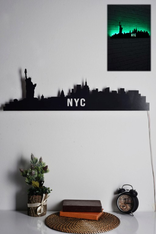 Decoratiune luminoasa LED, NYC Skyline, MDF, 60 LED-uri, Verde