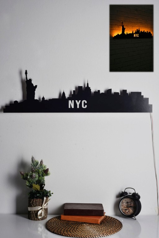 Decoratiune luminoasa LED, NYC Skyline, MDF, 60 LED-uri, Galben