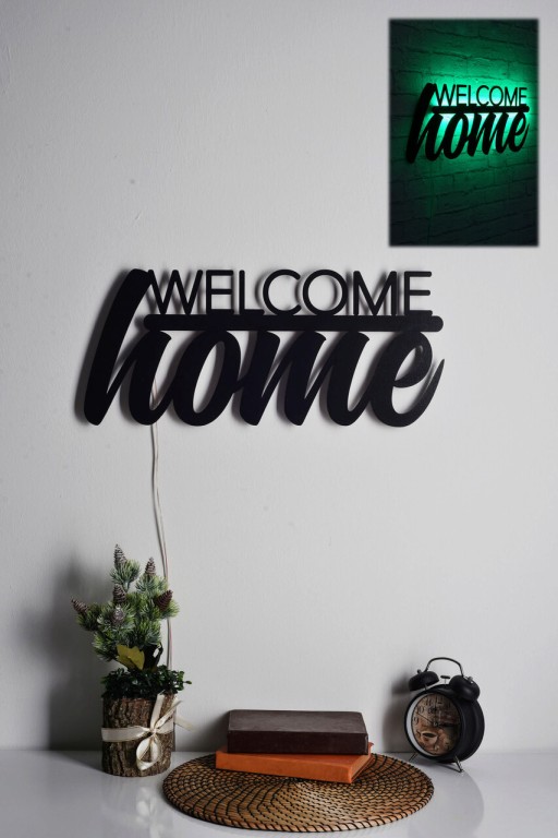 Decoratiune luminoasa LED, Welcome Home, MDF, 60 LED-uri, Verde