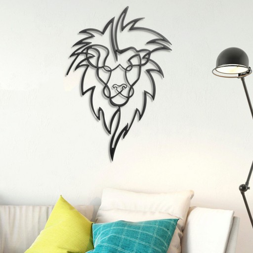 Decoratiune de perete, Lion, Metal, 50 x 70 cm, Negru