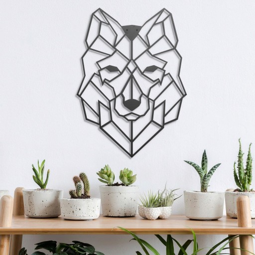 Decoratiune de perete, Wolf, Metal, Dimensiune: 45 x 65 cm, Negru