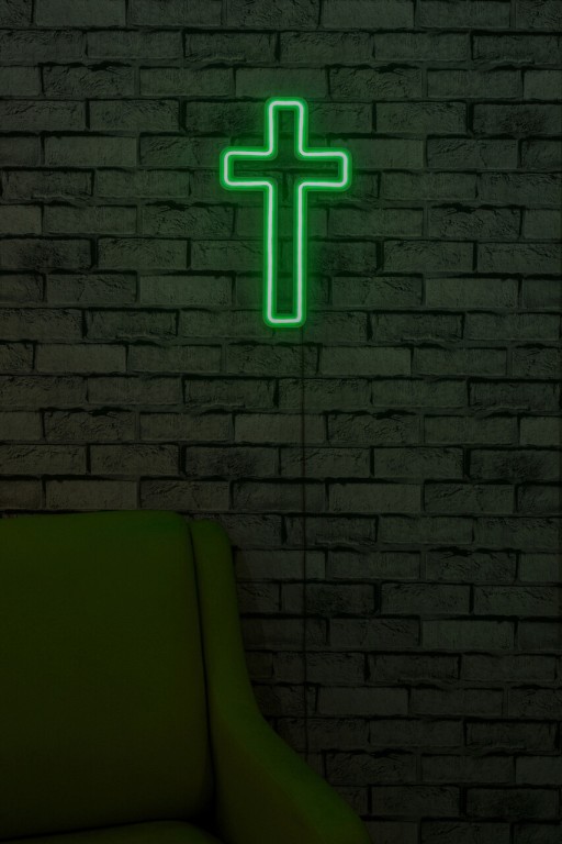 Decoratiune luminoasa LED, Cross Sign, Benzi flexibile de neon, DC 12 V, Verde