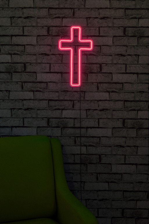 Decoratiune luminoasa LED, Cross Sign, Benzi flexibile de neon, DC 12 V, Roz