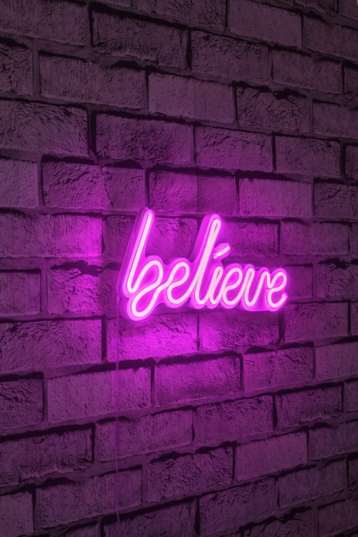 Decoratiune luminoasa LED, Believe, Benzi flexibile de neon, DC 12 V, Roz