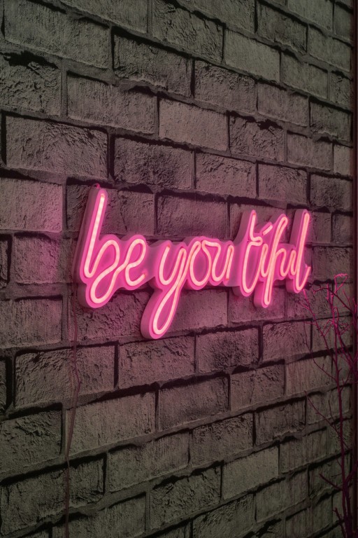 Decoratiune luminoasa LED, Be you tiful, Benzi flexibile de neon, DC 12 V, Roz