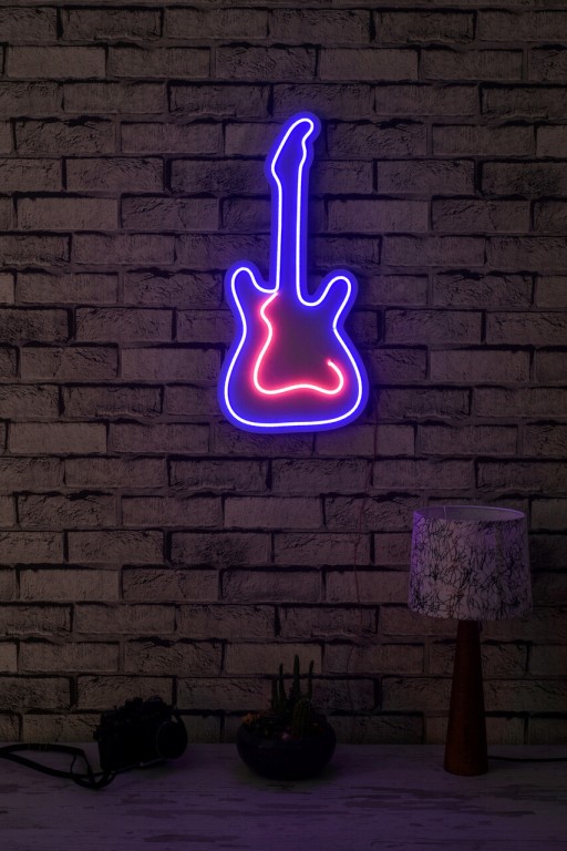 Decoratiune luminoasa LED, Guitar, Benzi flexibile de neon, DC 12 V, Albastru/Roz