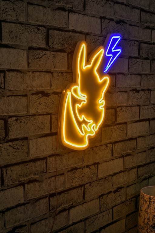 Decoratiune luminoasa LED, Pikachu, Benzi flexibile de neon, DC 12 V, Galben / Albastru