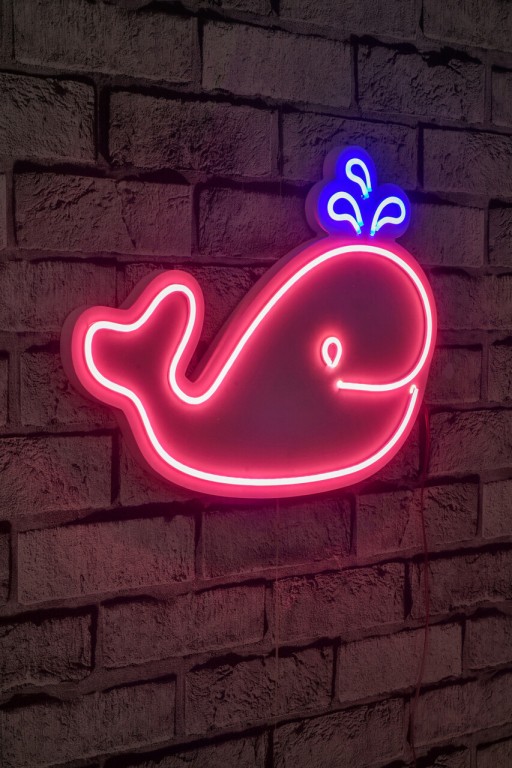 Decoratiune luminoasa LED, Baby Whale, Benzi flexibile de neon, DC 12 V, Roz / Albastru