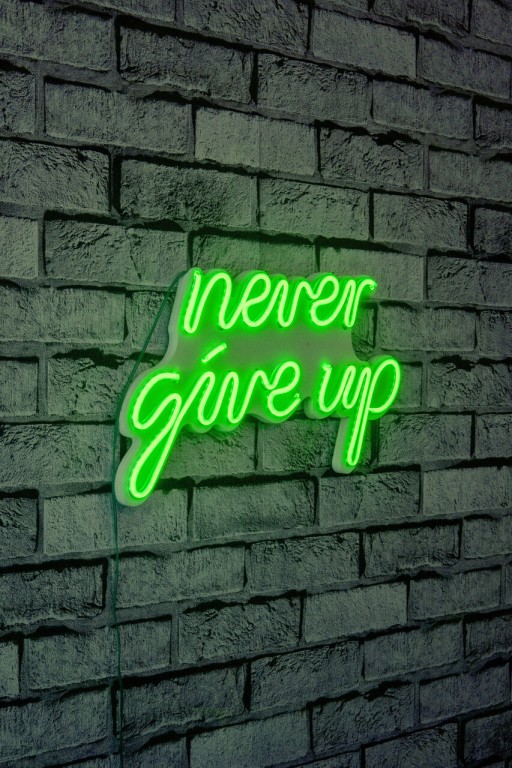 Decoratiune luminoasa LED, Never Give Up, Benzi flexibile de neon, DC 12 V, Verde