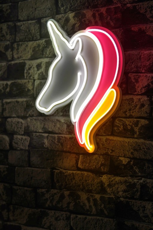 Decoratiune luminoasa LED, Unicorn, Benzi flexibile de neon, DC 12 V, Alb / Roz / Galben