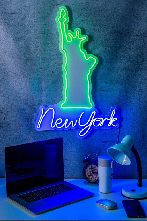 Decoratiune luminoasa LED, New York, Benzi flexibile de neon, DC 12 V, Verde albastru