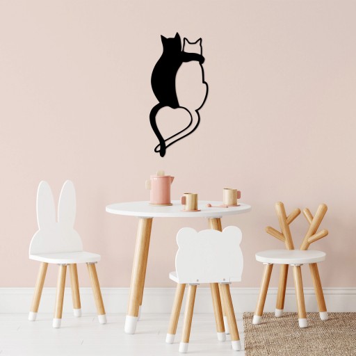 Decoratiune de perete, Love Cats, Metal, Dimensiune: 33 x 70 cm, Negru