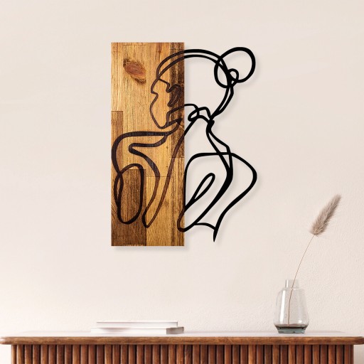 Decoratiune de perete, Woman Body, 50% lemn/50% metal, Dimensiune: 35 x 3 x 50 cm, Negru / Nuc deschis