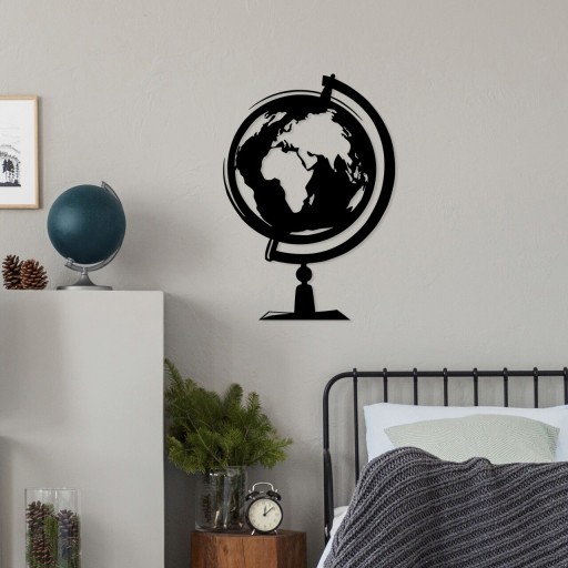 Decoratiune de perete, World Map 3, Metal, Dimensiune: 44 x 70 cm, Negru