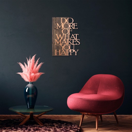 Decoratiune de perete, Do More Of What Makes You Happy, 50% lemn/50% metal, Dimensiune: 42 x 58 cm, Nuc / Cupru