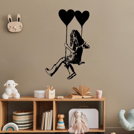 Decoratiune de perete, Banksy Art, Metal, Dimensiune: 50 x 79 cm, Negru