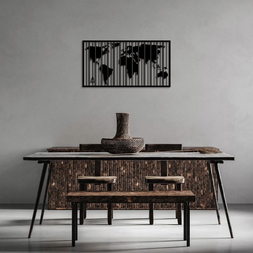 Decoratiune de perete, Wold Map, Metal, 70 x 37 cm, Negru