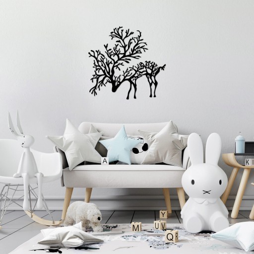 Decoratiune de perete, Deer 2, Metal, Dimensiune: 70 x 66 cm, Negru