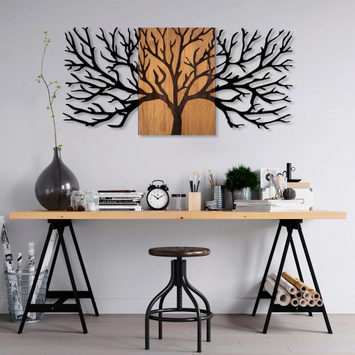 Decoratiune de perete, Tree, 50% lemn/50% metal, Dimensiune: 150 x 3 x 70 cm, Nuc negru